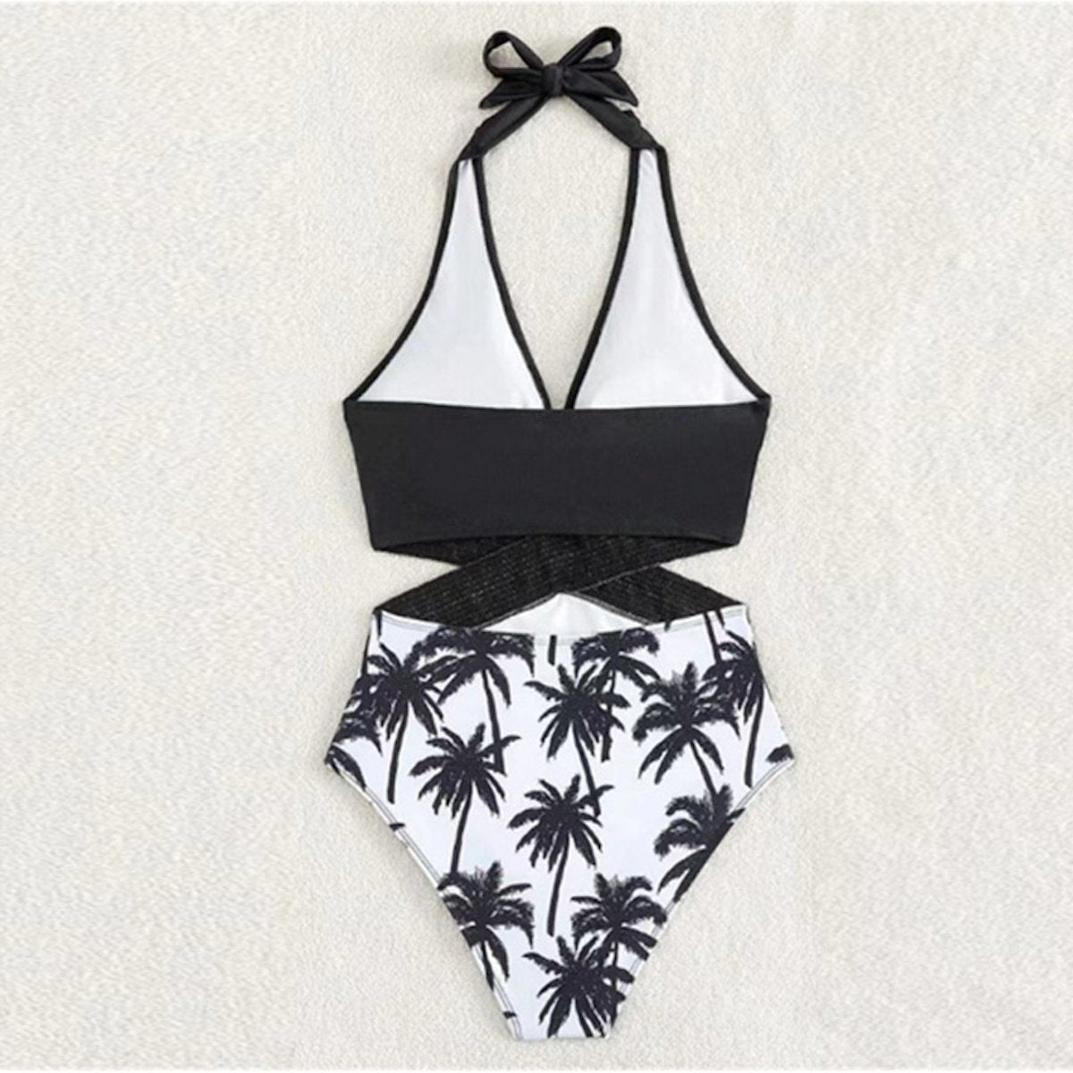 Matching Family Swimsuit Black White Palm Tree Mom Dad Swimsuit - ChildAngle