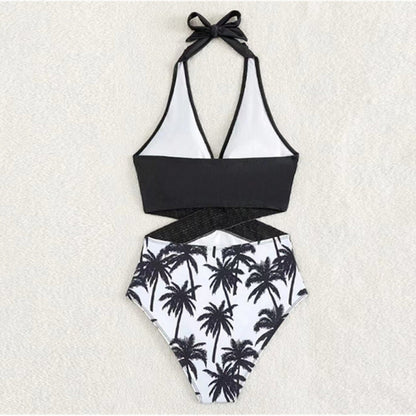 Matching Family Swimsuit Black White Palm Tree Mom Dad Swimsuit - ChildAngle