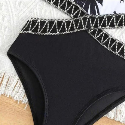 Matching Family Swimsuit Black White Palm Tree Mom Dad Swimsuit - ChildAngle