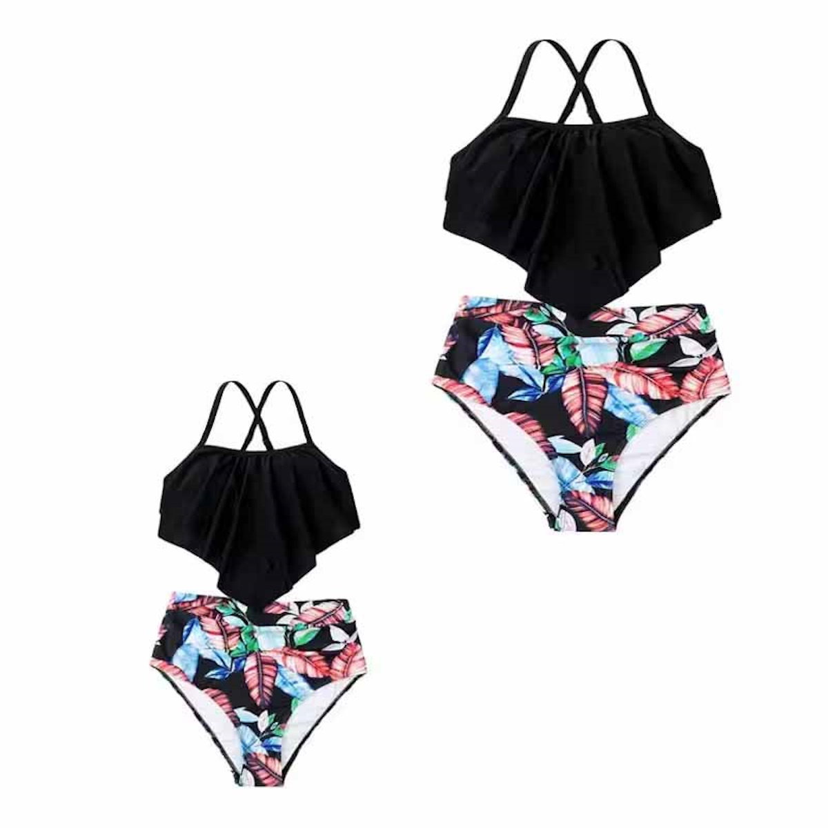 Matching Family Swimsuit Palm Leaves Ruffle Bathing Suit Bikini Set Swim Trunks - ChildAngle