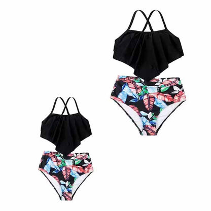 Matching Family Swimsuit Palm Leaves Ruffle Bathing Suit Bikini Set Swim Trunks - ChildAngle