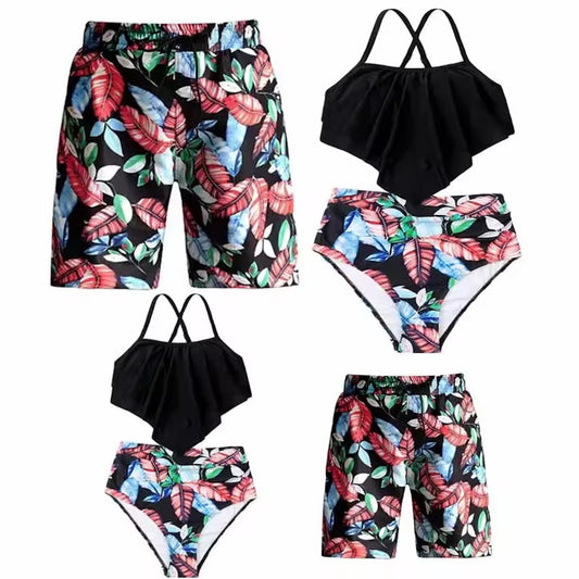 Matching Family Swimsuit Palm Leaves Ruffle Bathing Suit Bikini Set Swim Trunks - ChildAngle
