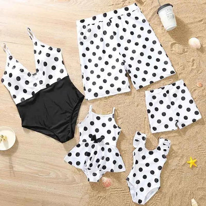 Matching Family Swimsuits Black and White Polka Dot One Piece Swimsuits Swim Trunks - ChildAngle