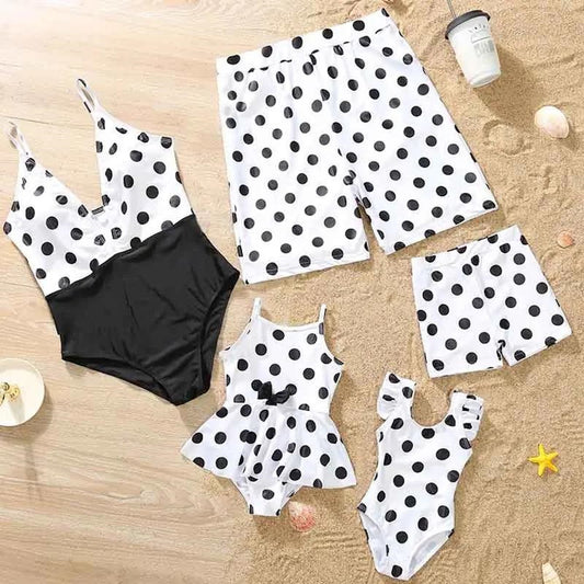Matching Family Swimsuits Black and White Polka Dot One Piece Swimsuits Swim Trunks - ChildAngle