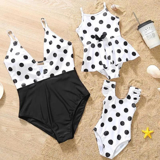 Matching Family Swimsuits Black and White Polka Dot One Piece Swimsuits Swim Trunks - ChildAngle