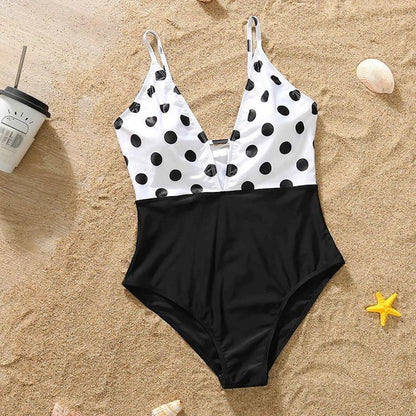 Matching Family Swimsuits Black and White Polka Dot One Piece Swimsuits Swim Trunks - ChildAngle