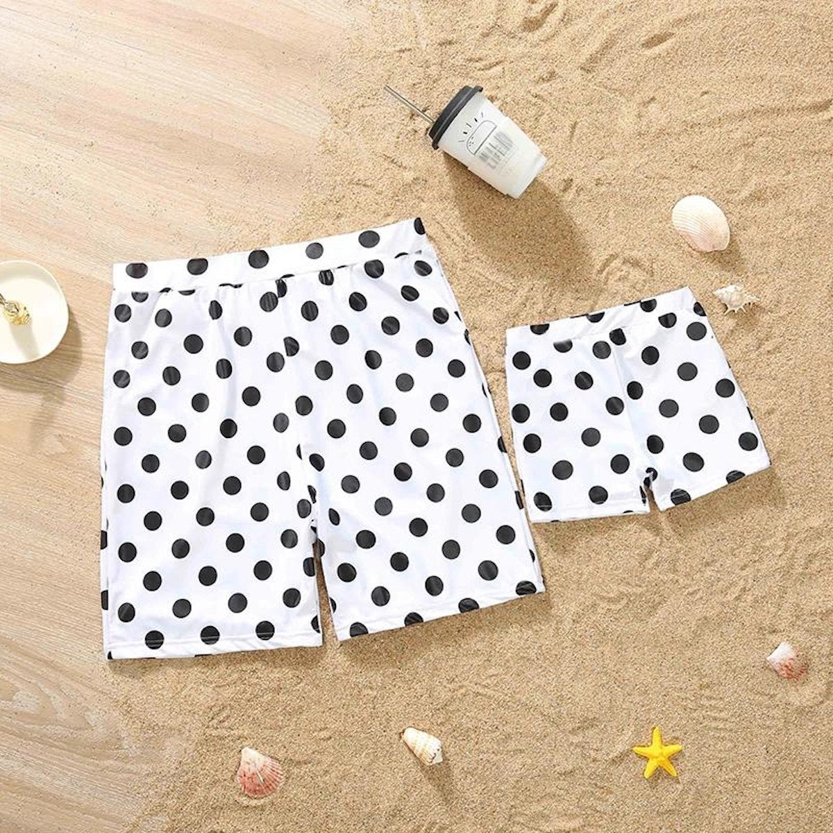 Matching Family Swimsuits Black and White Polka Dot One Piece Swimsuits Swim Trunks - ChildAngle