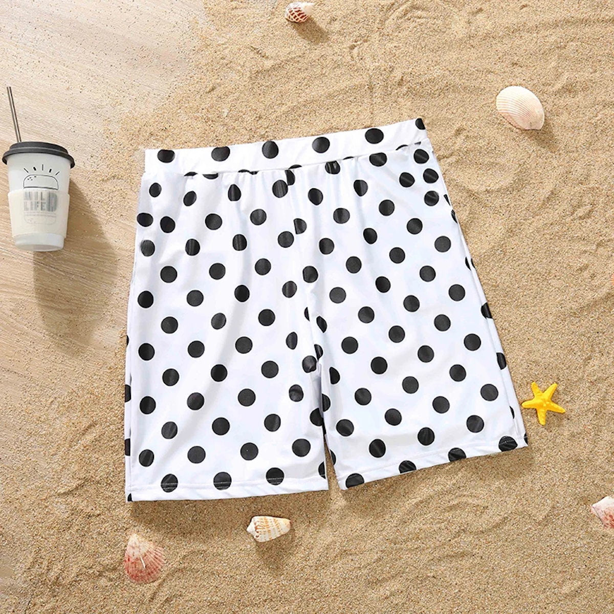 Matching Family Swimsuits Black and White Polka Dot One Piece Swimsuits Swim Trunks - ChildAngle