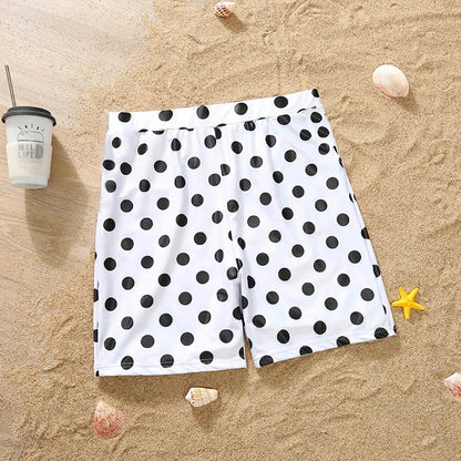 Matching Family Swimsuits Black and White Polka Dot One Piece Swimsuits Swim Trunks - ChildAngle