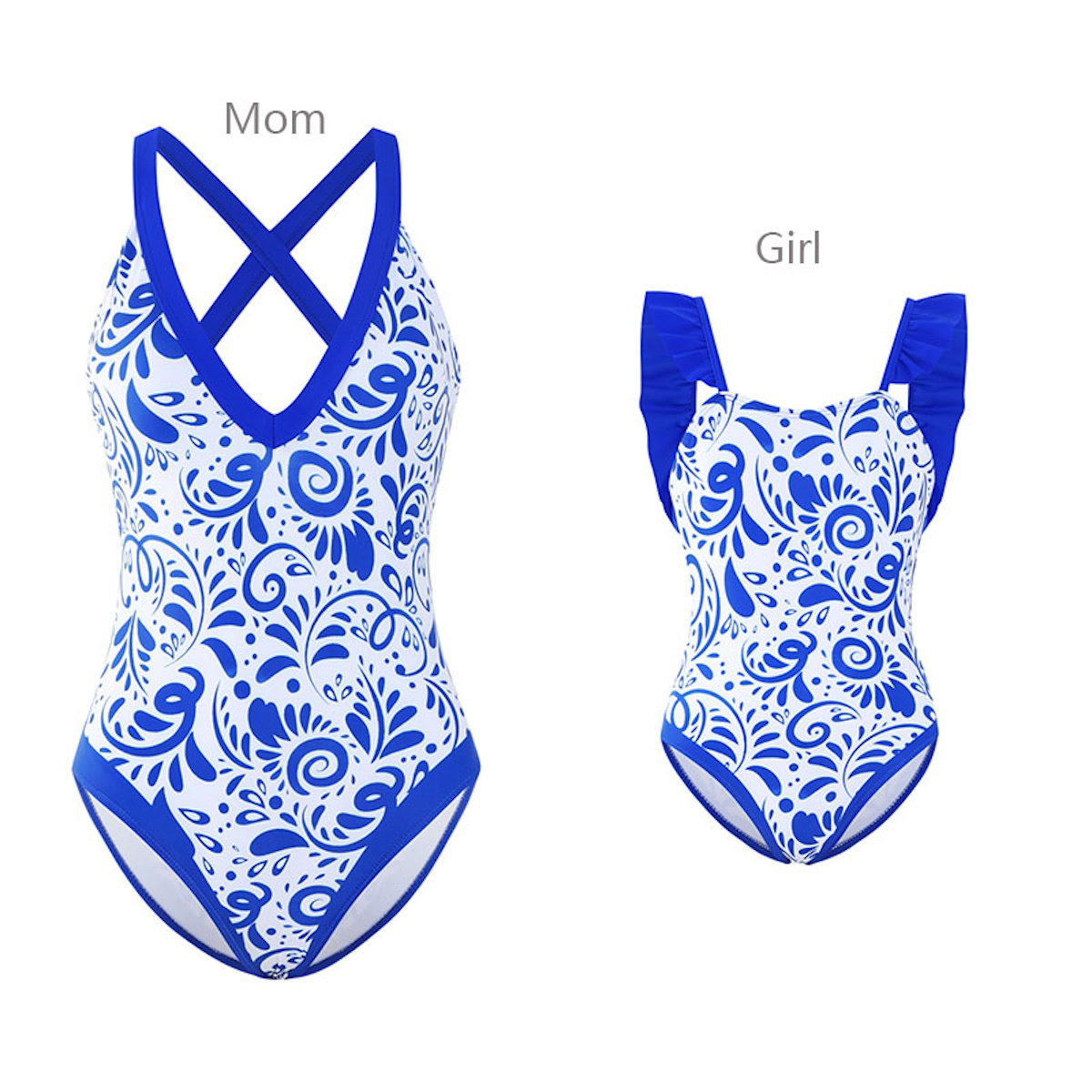 Two blue and white patterned swimsuits - ChildAngle