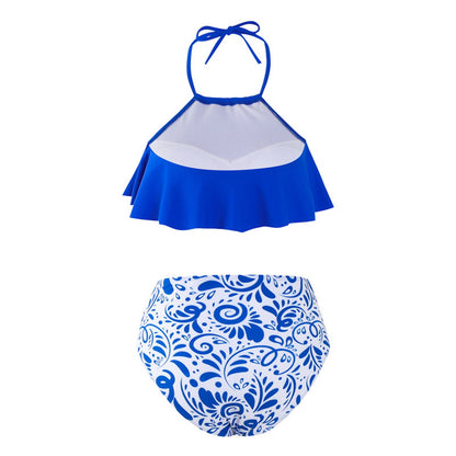 Blue and white bikini set with floral pattern - ChildAngle