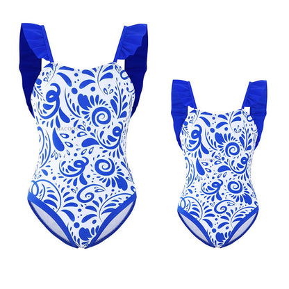 Blue and white patterned swimsuit - ChildAngle