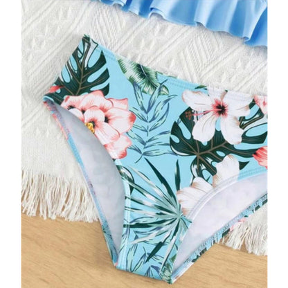 Matching Family Swimsuit Sky Blue Ruffle Floral Bikini Set Swimsuit - ChildAngle