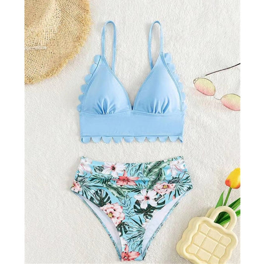 Matching Family Swimsuit Sky Blue Ruffle Floral Bikini Set Swimsuit - ChildAngle