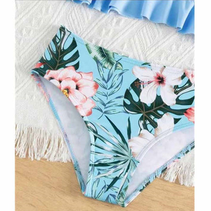 Matching Family Swimsuit Sky Blue Ruffle Floral Bikini Set Swimsuit - ChildAngle