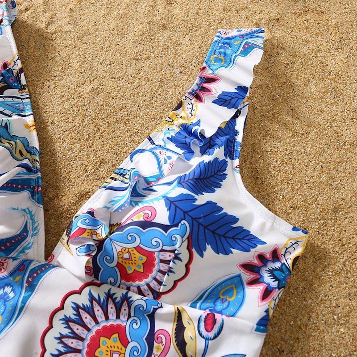 Colorful floral-patterned bikini top Short Flutter Sleeve One Piece Swimsuits - ChildAngle
