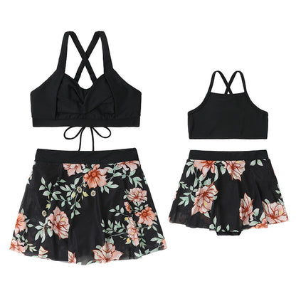 Matching Family Swimwear Black Plant Floral Swimsuit - ChildAngle