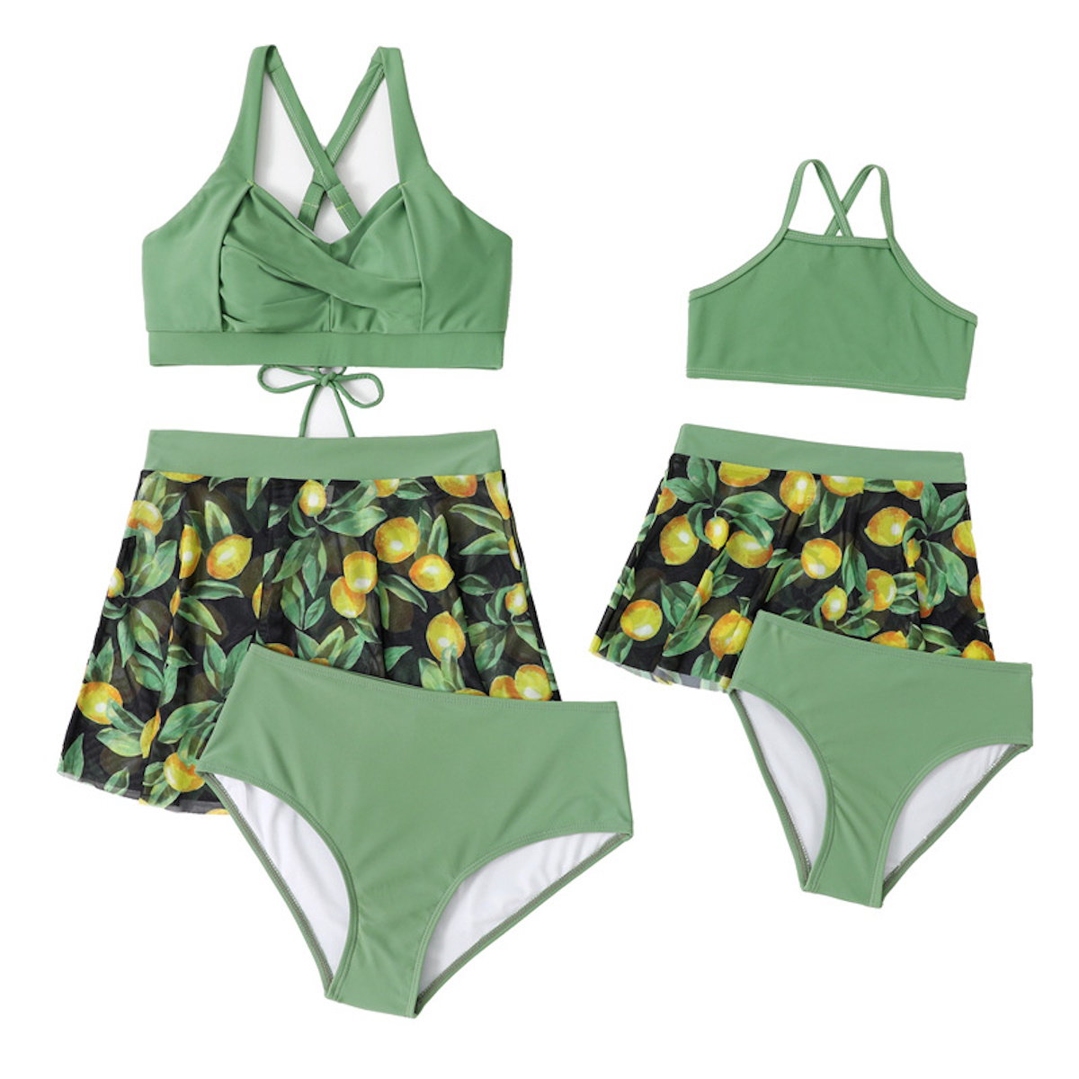 Matching Family Swimwear Green Plant Floral Swimsuit - ChildAngle
