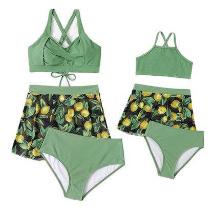 Matching Family Swimwear Green Plant Floral Swimsuit - ChildAngle
