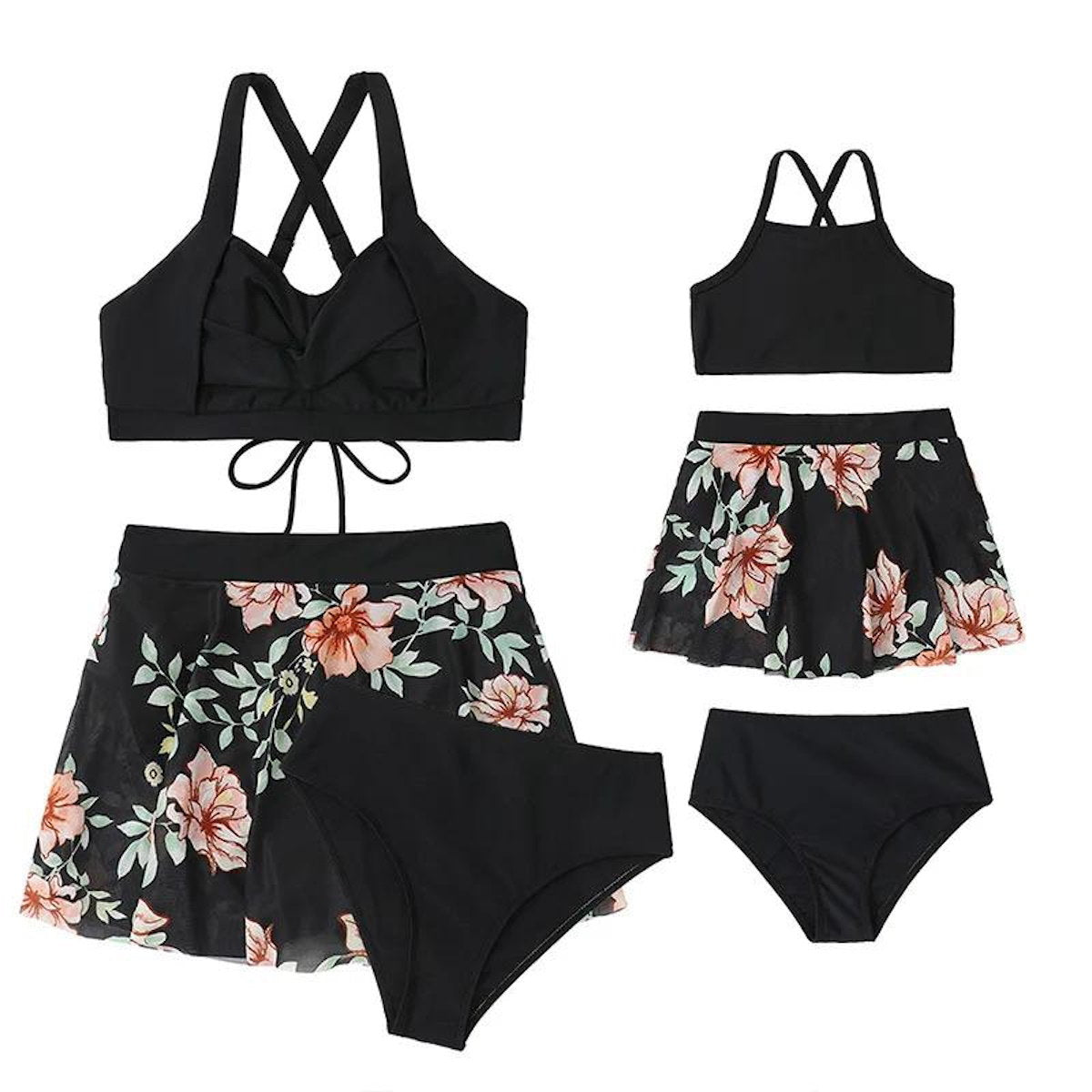Matching Family Swimwear Black Plant Floral Swimsuit - ChildAngle
