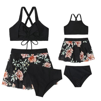 Matching Family Swimwear Black Plant Floral Swimsuit - ChildAngle