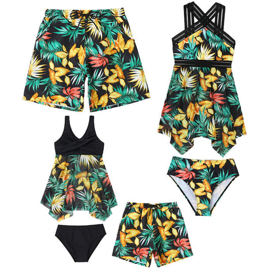 Green Palm Leaves Matching Family Bathing Suit - ChildAngle