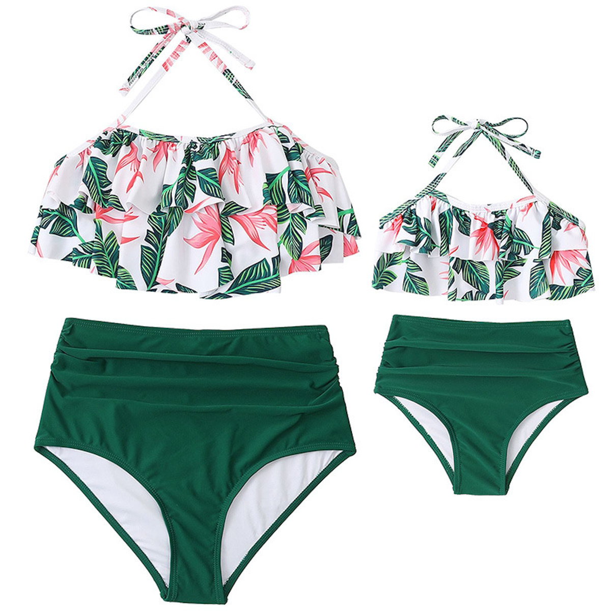 Two-piece swimsuit with floral top and green bottoms - ChildAngle