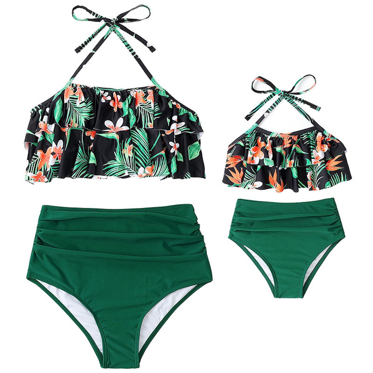 Two-piece swimsuit with floral top and green bottoms - ChildAngle