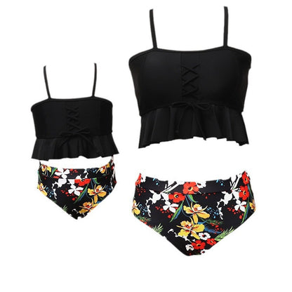 Black top and floral high-waisted bottoms - ChildAngle