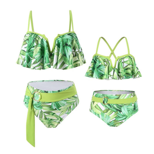 Green leaf-patterned bikini set Bikini Set - ChildAngle