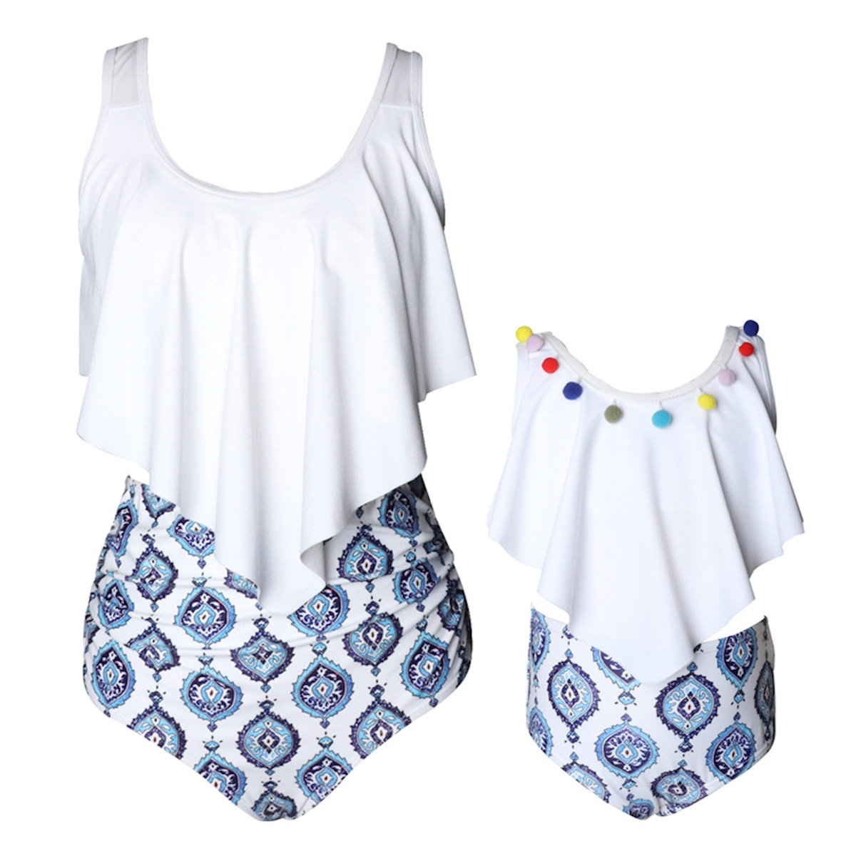 White tank top with blue patterned shorts and matching Kids outfit - ChildAngle
