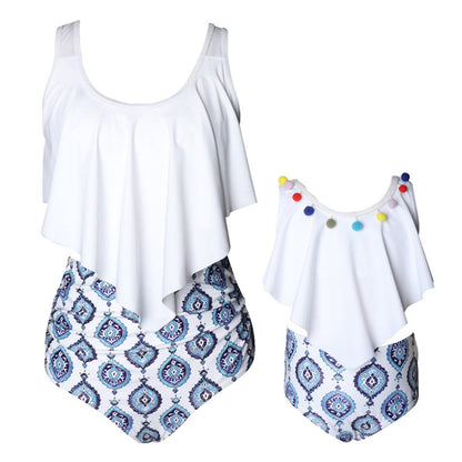 White tank top with blue patterned shorts and matching Kids outfit - ChildAngle