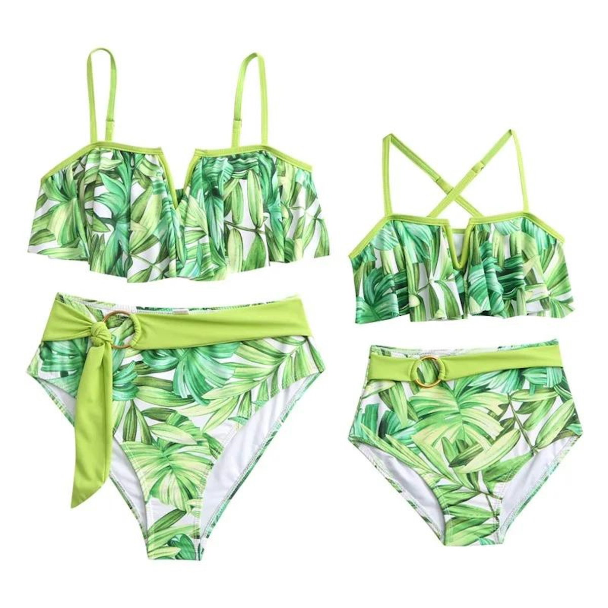 Green leaf-patterned Floral Bikini Set - ChildAngle
