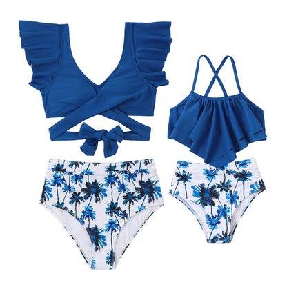 Matching Family Swimsuit Blue Plant Bikini Set Swim Trunks for Family - ChildAngle