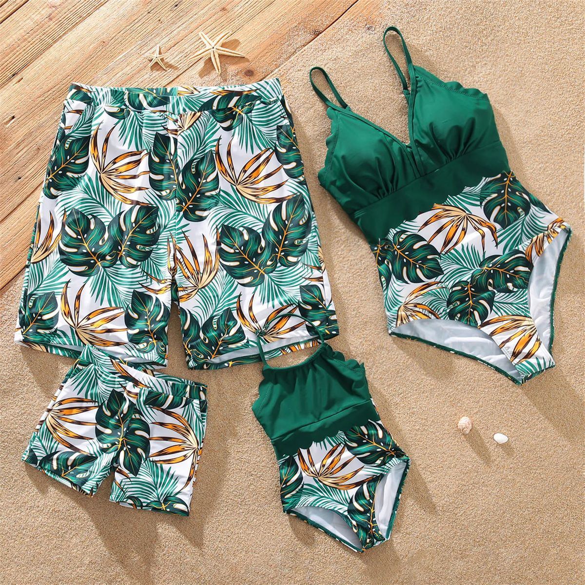 Green Palm Leaves Matching Family Bathing Suit - ChildAngle