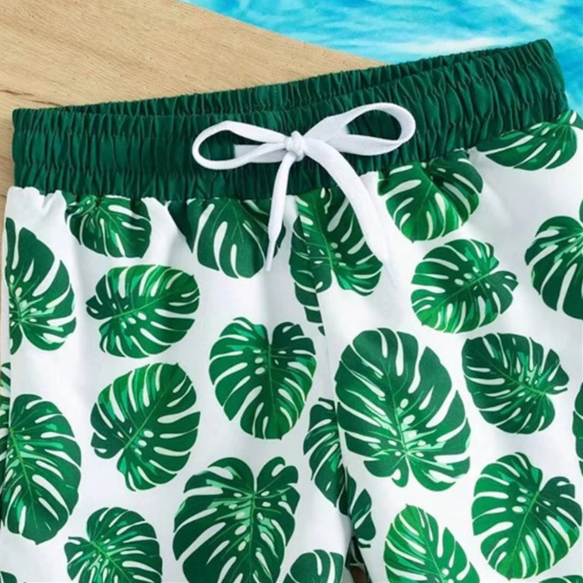 Matching Family Bathing Suits Green Palm Leaves Floral One Piece Cross Back Scalloped Top Swimwear - ChildAngle