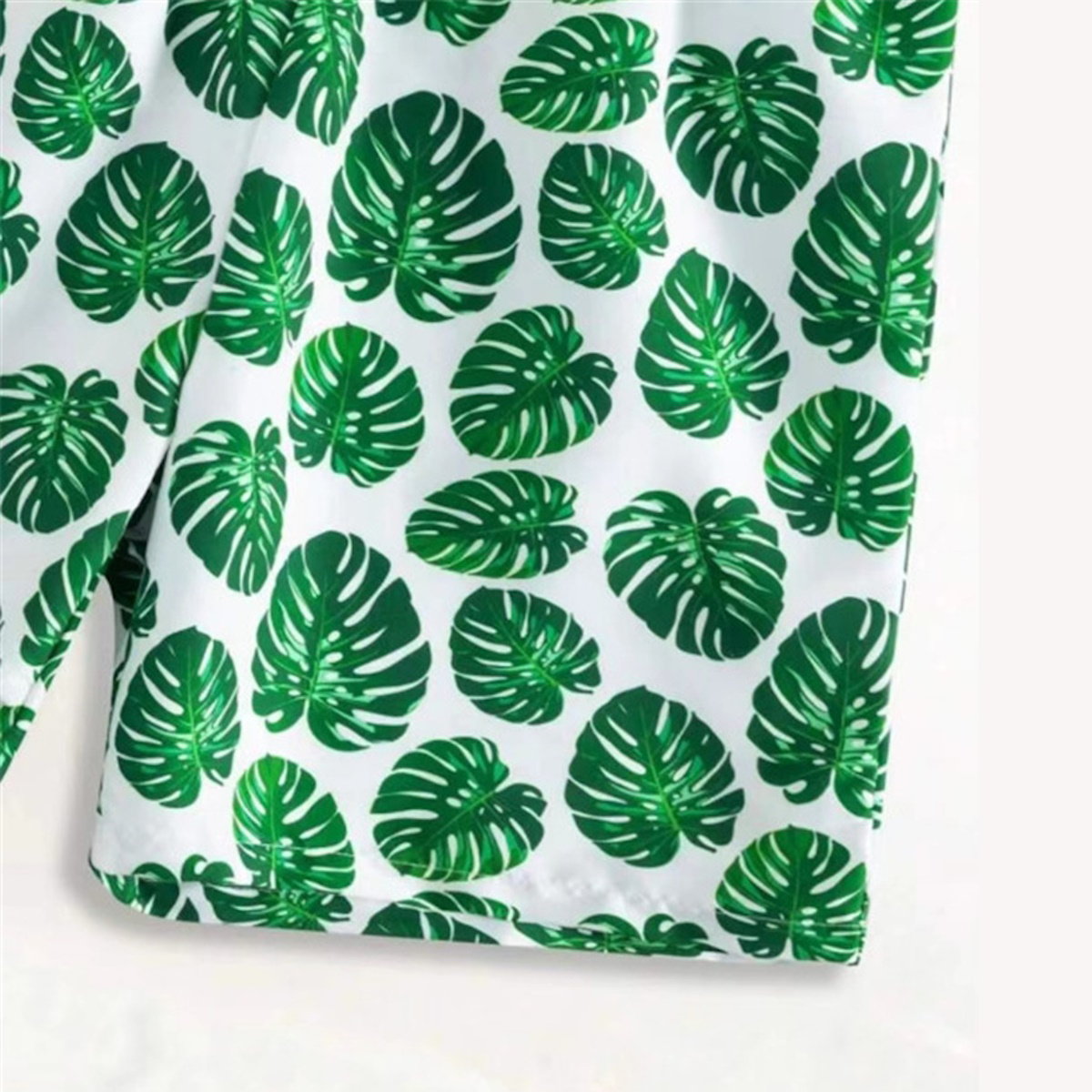 Matching Family Bathing Suits Green Palm Leaves Floral One Piece Cross Back Scalloped Top Swimwear - ChildAngle