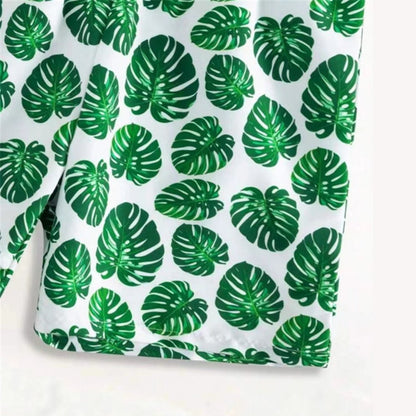 Matching Family Bathing Suits Green Palm Leaves Floral One Piece Cross Back Scalloped Top Swimwear - ChildAngle
