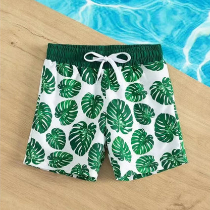 Matching Family Bathing Suits Green Palm Leaves Floral One Piece Cross Back Scalloped Top Swimwear - ChildAngle