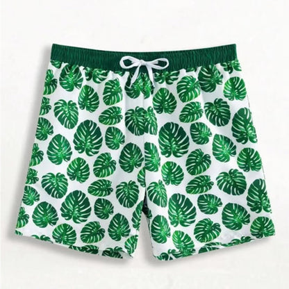 Matching Family Bathing Suits Green Palm Leaves Floral One Piece Cross Back Scalloped Top Swimwear - ChildAngle