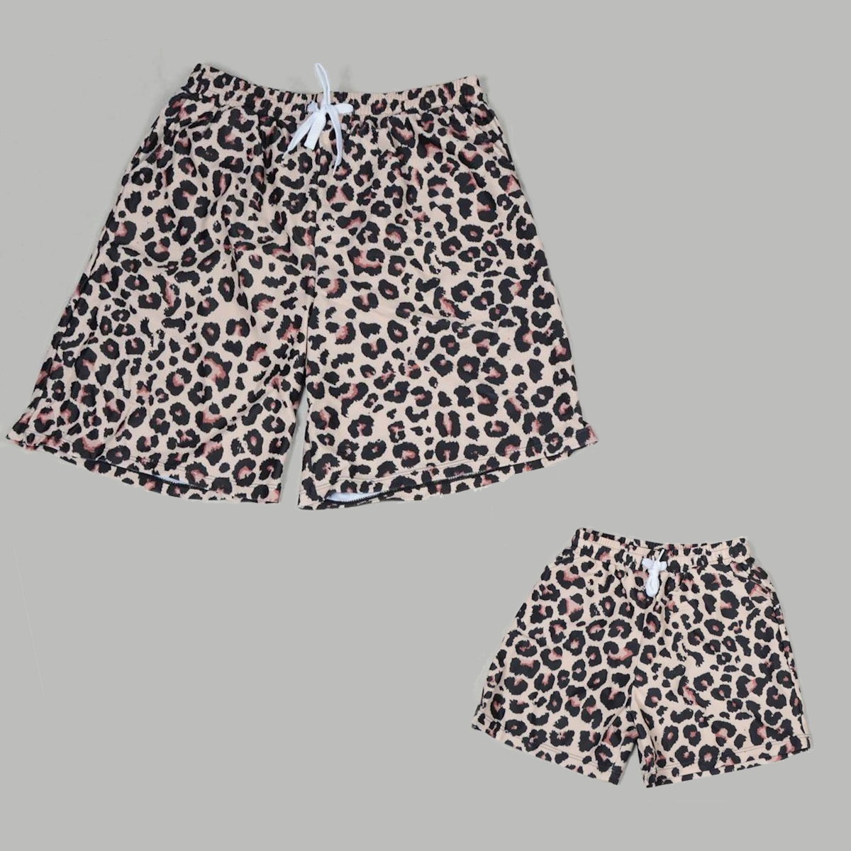 Leopard print shorts on a gray background