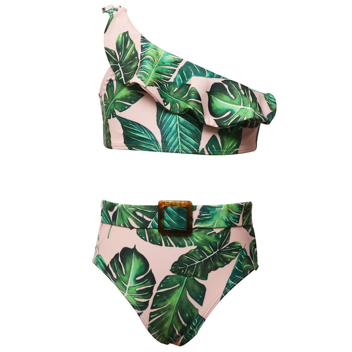 Two-piece swimsuit with tropical leaf pattern - ChildAngle
