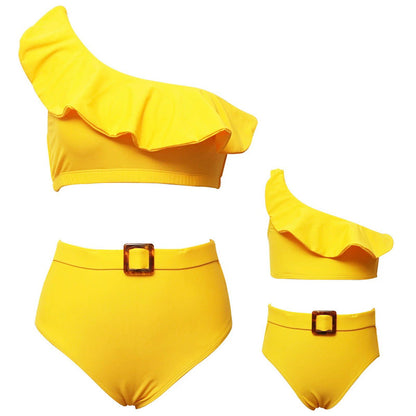 Yellow bikini set with ruffled top and high-waisted bottom - ChildAngle
