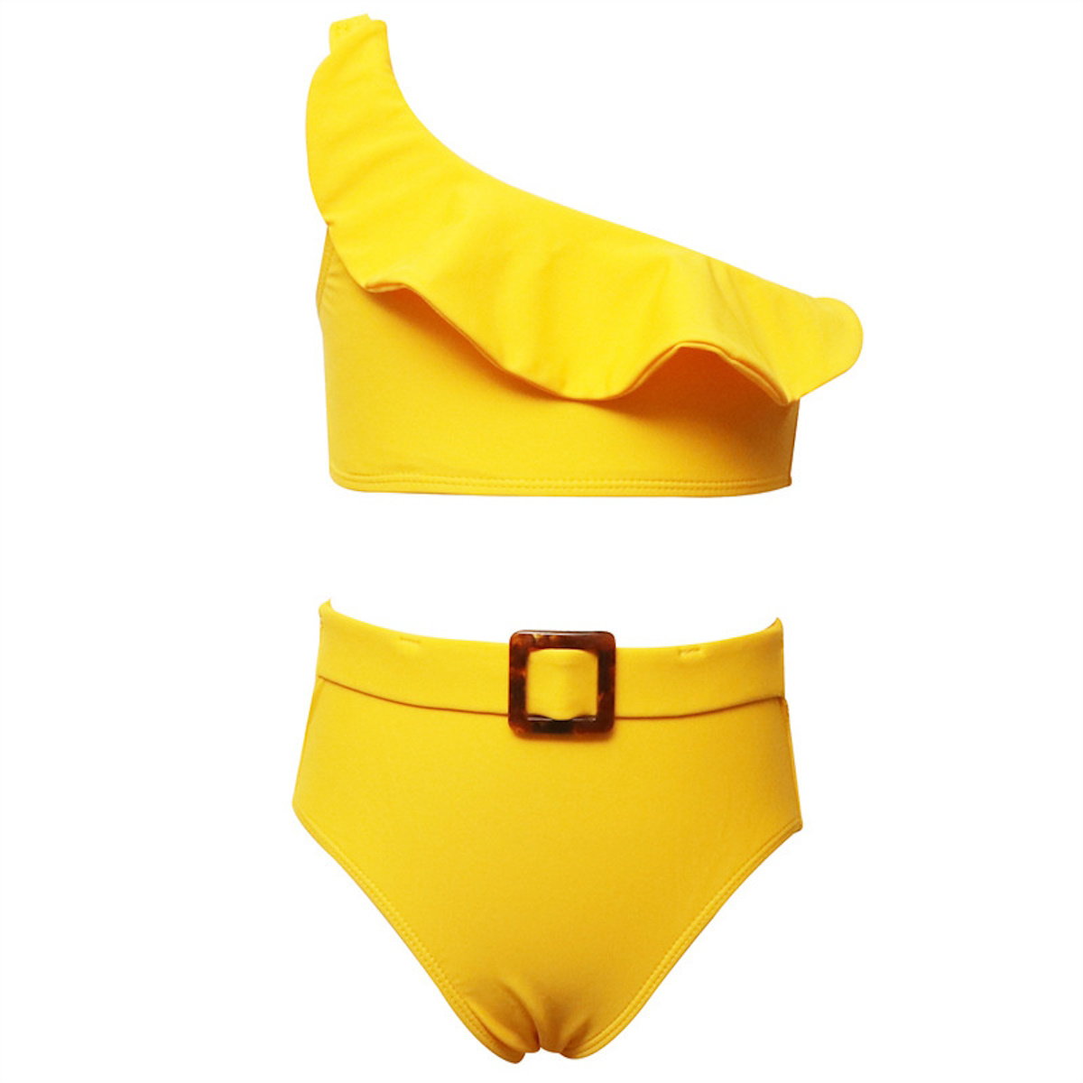 Yellow One Piece swimsuit with a belt - ChildAngle