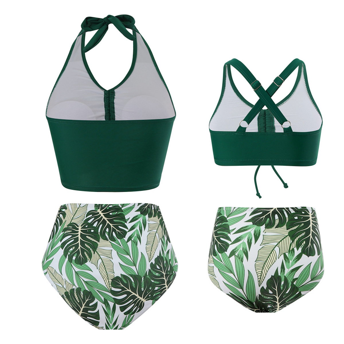 Family Swimwear Swimsuit Green Leaves Printing Front Shirred Bikini Set - ChildAngle