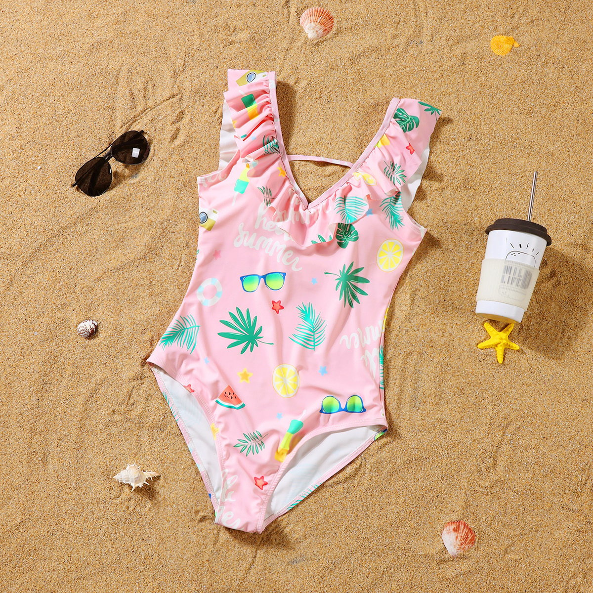 Matching Family Swimsuit Floral Pink Summer One Piece Swim Trunks Bathing Suit - ChildAngle