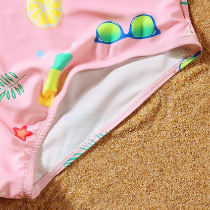 Matching Family Swimsuit Floral Pink Summer One Piece Swim Trunks Bathing Suit - ChildAngle