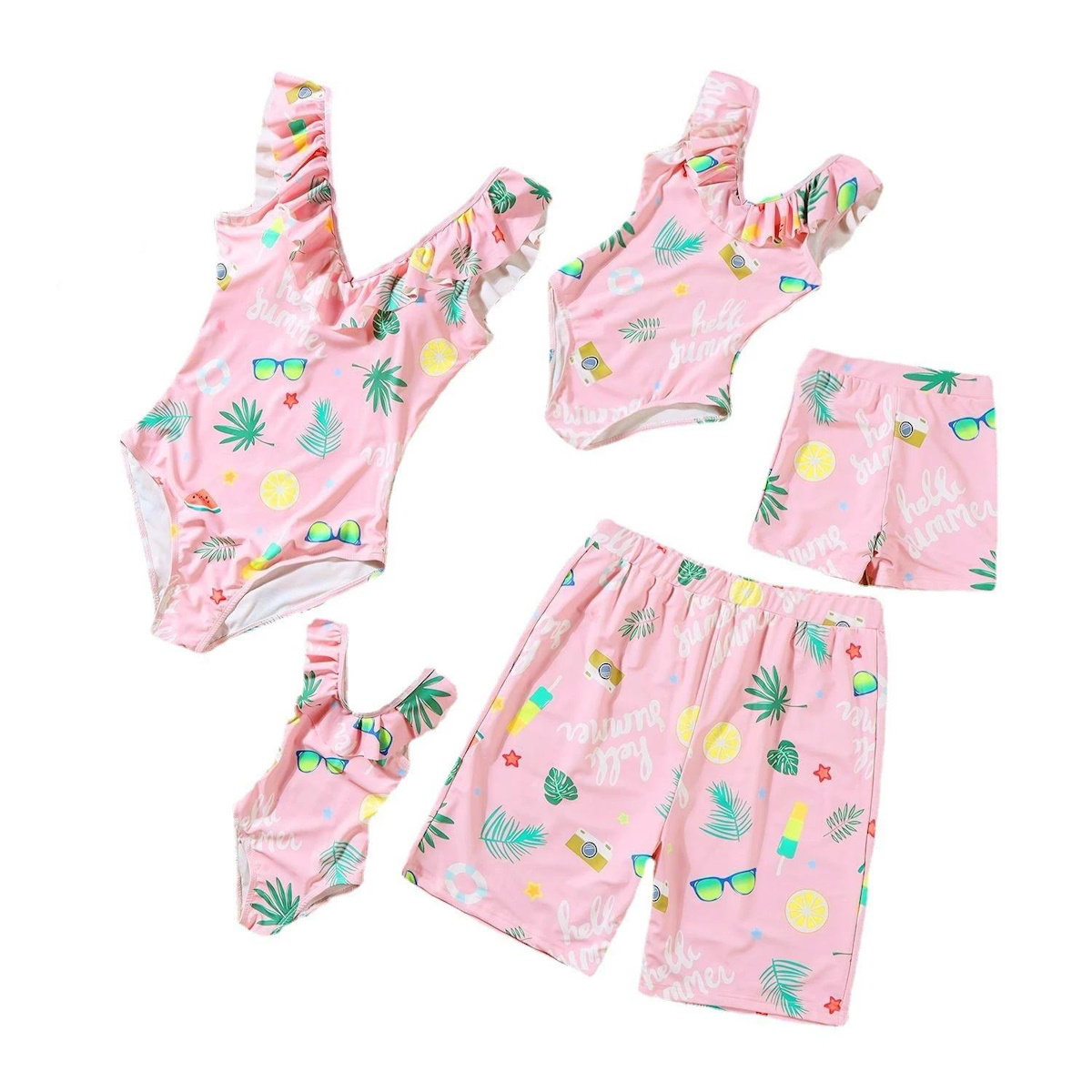 Matching Family Swimsuit Floral Pink Summer One Piece Swim Trunks Bathing Suit - ChildAngle