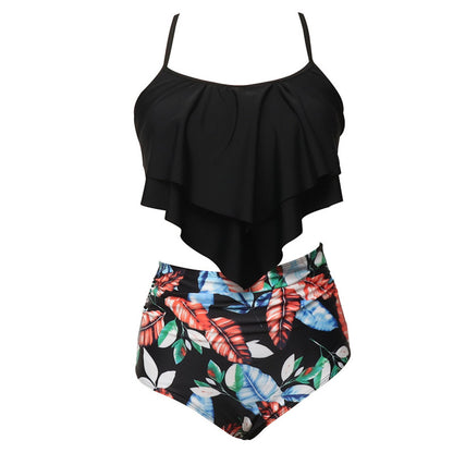 Black tank top and floral high-waisted swim trunks - ChildAngle