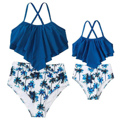 Blue bikini top and floral bikini set for mommy and me - ChildAngle